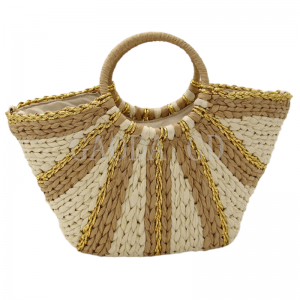 Bulk New Fashion Straw Handbag Design Ienfâldige mingde kleuren Papieren tas foar froulju mei hânfetten