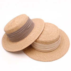高品質夏季女用遮陽帽時尚女士平頂拉菲草草帽