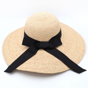 Sun Protective Raffia Straw Lady Flat Top Hat for Women