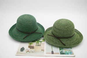  Factory Direct Sale Sedex Certificate 100% Hand Crochet Pure Green Raffia Straw Bucket Hat