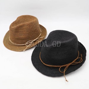 廉價時尚兩色巴拿馬草帽拉菲草鉤編軟呢帽男女通用皮革草帽