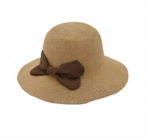 Mesin Desain Klasik Musim Semi Musim Panas Tenun Gedhe Brim Big Bowknot Breathable Paper Straw Bucket Hat