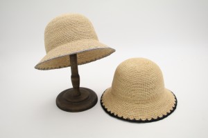 2024 සියුම් නිර්මාණය 100% Hand Crochet Raffia Straw Lightweight Portable Summer Hat