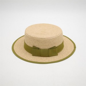 Pălărie cu margine scurtă de primăvară vară din paie de rafie, cu vârf plat, adulți, copii