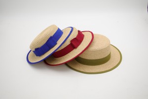 Spring Summer Short Brim Raffia Straw Flat Top Boater Adult Children Hat