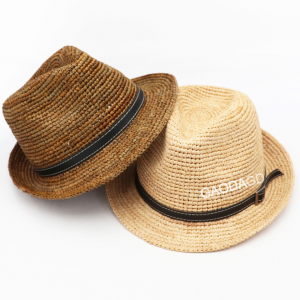 raffia straw fedora hat