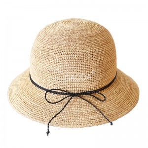 散裝優雅鉤針編織漁夫帽天然拉菲草草軟帽女鐘形帽