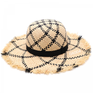 Venta al por mayor Sombrero de paja de rafia de colores mezclados elegante protector solar hecho a mano con ala deshilachada para mujer