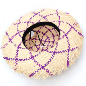Wholesale Handmade Sun-protective Elegant Mixed-colors Raffia Straw Bucket Hat with Frayed brim for Women