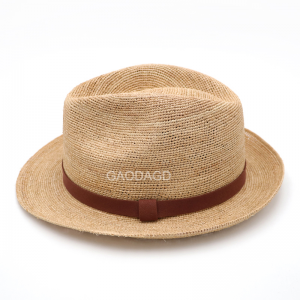 Hot Selling Fine Panama hat Raffia Straw Crochet Fedora Hat Straw hat with Leather for Unisex