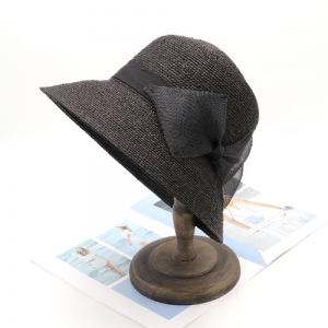 2023 French Hepburn Style Ultra-fine Raffia Braid Gauze Bowknot Sunshade Bucket Hat