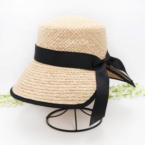 Wholesale Elegant Simple Sun-protective Raffia Straw Braid hat Visor Cap with Flat top Bucket hat for Women