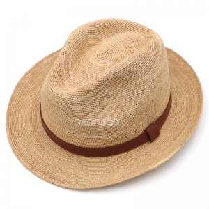 Hot Selling Fine Panama hat Raffia Straw Crochet Fedora Hat Straw hat with Leather for Unisex