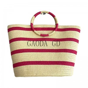 2023 Wholesale Fashion Two Tones Handbag Design Paper Braid Tote bag with Round Handles for Women Bucket bag