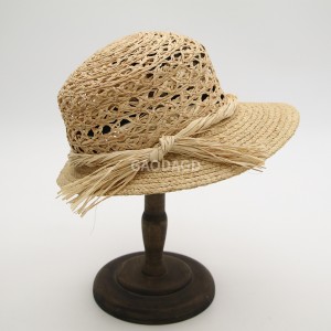 មួកម៉ាក Raffia Straw Chic Woman Beach Sun Protection Factory Supply Hat នាំចូលពីបរទេស