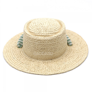 Europe American Summer Autumn New Style Striped Straps Pork Pie Hat Top Raffia Straw Braid Hat