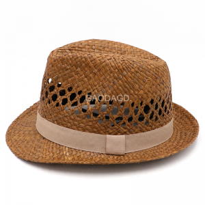 拉菲草鏤空設計男女通用復古天然草帽時尚英倫爵士情侶帽