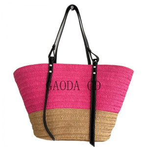 2023 Bulk Fashion Mixed-colors Straw Handbag Design Simple Paper Braided Tote bag for Women with Leather Handles Bucket bag
