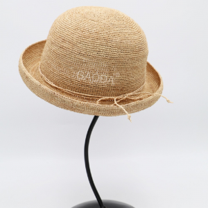 High End Luxury Delicate Natural Raffia Straw Extra Fine Hand Crochet Dome Short Rolled Brim Bucket Hat