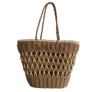 批發時尚混色草編手提包設計簡約彩色紙繩手提包女水桶包