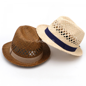 拉菲草鏤空設計男女通用復古天然草帽時尚英倫爵士情侶帽