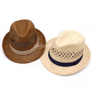 Raffia Hollow Design Unisex Retro Natural Straw Hat Fashionable British Jazz Couple Hat