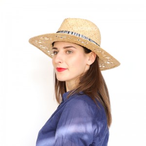 Wholesale New Daily Simple Handmade Raffia Straw Panama hat with Hollow brim for Unisex