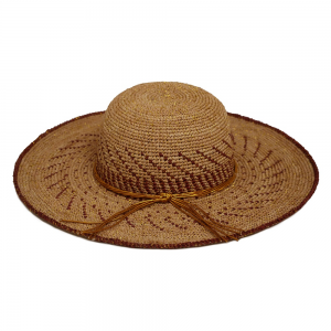 Preço de atacado suporte OEM palha de ráfia tecido à mão aba grande cor misturada linha dourada chapéu feminino