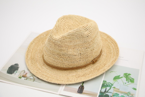  British Style Exquisite Raffia Straw Hand Crochet Roll Edge Fedora Hats For Party
