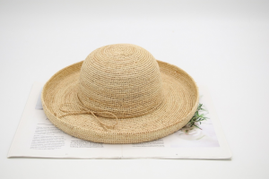 Casual Style Raffia Straw Hand Crochet Dome Rolled Edge Bucket Hats For Outdoor