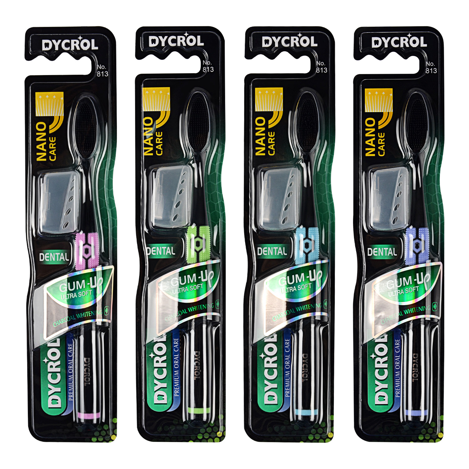 DYCROL® Cepillo de dientes de nano silicona negro con limpiador de lengua