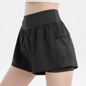 High waist yoga shorts with pockets double layer mesh shorts