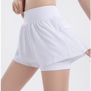High waist yoga shorts with pockets double layer mesh shorts