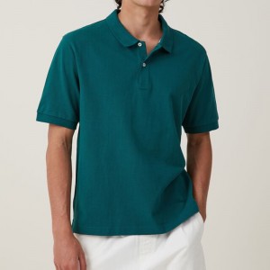 Classic Regular Fit Ribbed Sleeve Cuffs High Quality 2 Button Cotton Polo T Shirt