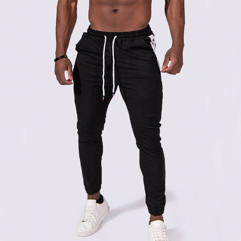 Black Jogger With White Block Strip French Terry Lined Men Casual Sweat Joggers Pants