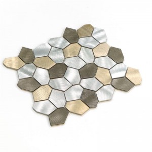 Irregular hexagon silvery grey  beige color  sharp Metal Aluminum mix stone  Mosaic Tiles wall tile