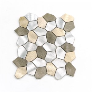 Irregular hexagon silvery grey  beige color  sharp Metal Aluminum mix stone  Mosaic Tiles wall tile