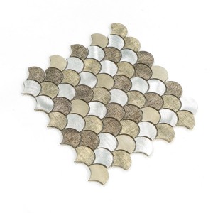 lowest price beige silvery  Color  Fan Shaped Design Inkjet Printing Metal  Aluminum Mosaic  Tiles