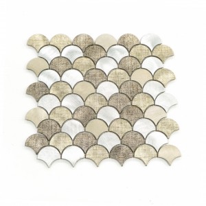 lowest price beige silvery  Color  Fan Shaped Design Inkjet Printing Metal  Aluminum Mosaic  Tiles