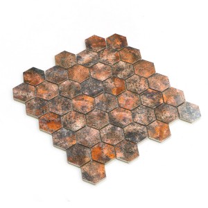Big  Discount Bronze Copper  color  hexagon  sharp  Inkjet Printing Metal  Aluminum Mosaic Tiles