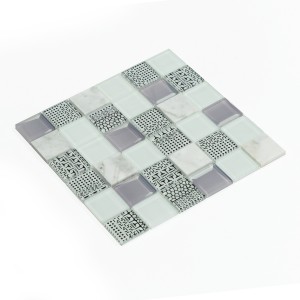 Simple And Elegant 3D design Inkjet Printing Glass Mix Stone Mosaic Tiles For  Decoration