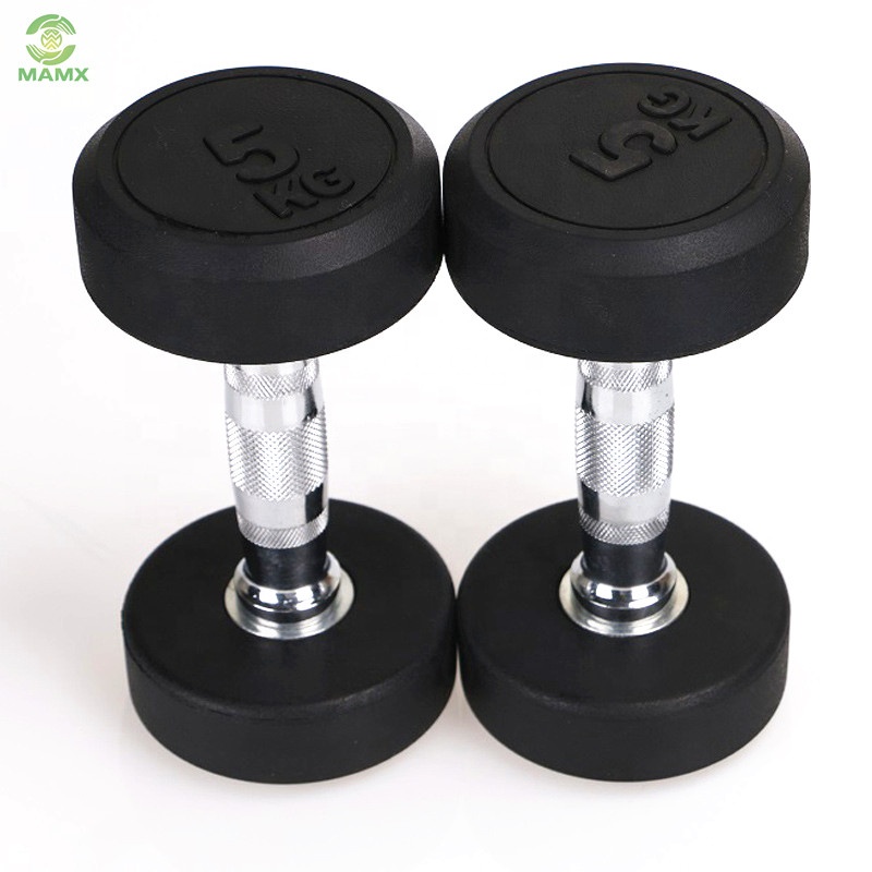 Black round head rubber dumbbells for exercise for bodybuilder