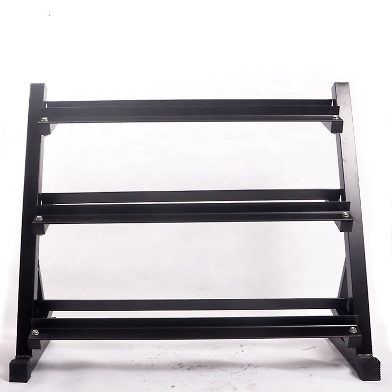 Bottom price 30kg Round Dumbbell - Hex dumbbell rack 3 layers body building equipment steel shelf rack – Meiao