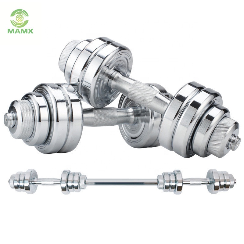 Fitness exercise silver chrome gym equipment weight adjustable dumbbell