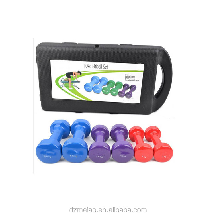 Online Exporter Round Rubber Dumbbell - 10KG Dumbbell set weight lifting six dumbbells and plastic box for sale – Meiao