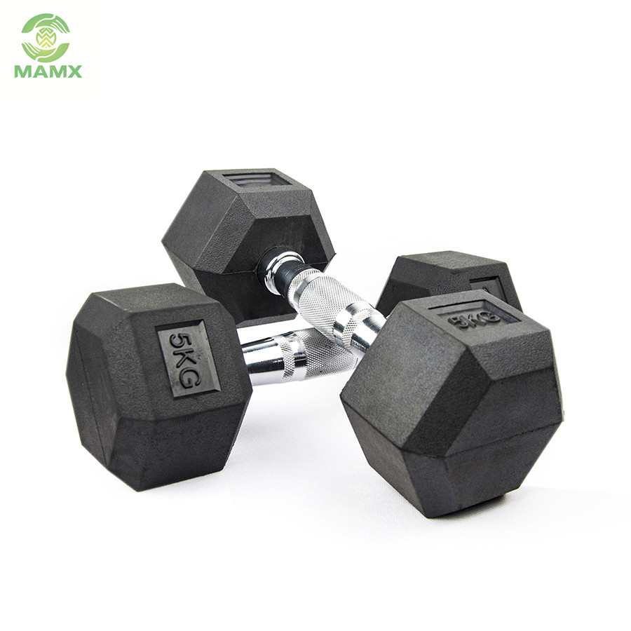 Wholesale Factory Black Solid Steel Fixed Rubber Hex Dumbbell with 10kg
