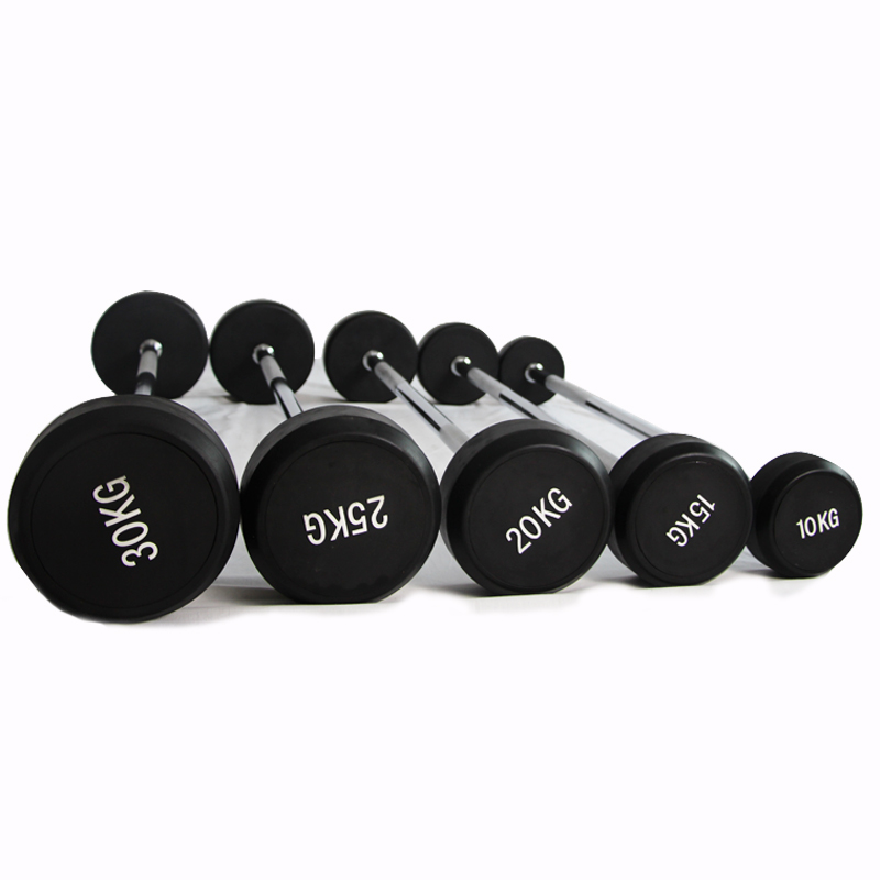 Durable rubber coated  weight lifting barbell Fixed Curved handle Barbell  with 10KG
