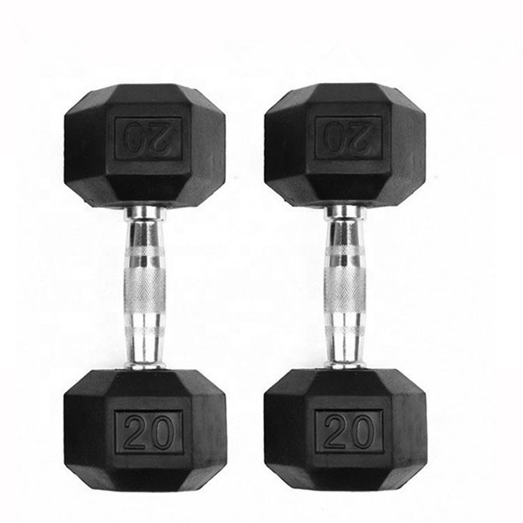 Hex rubber dumbbell all steel and rubber coated wholesale dumbbell for sale