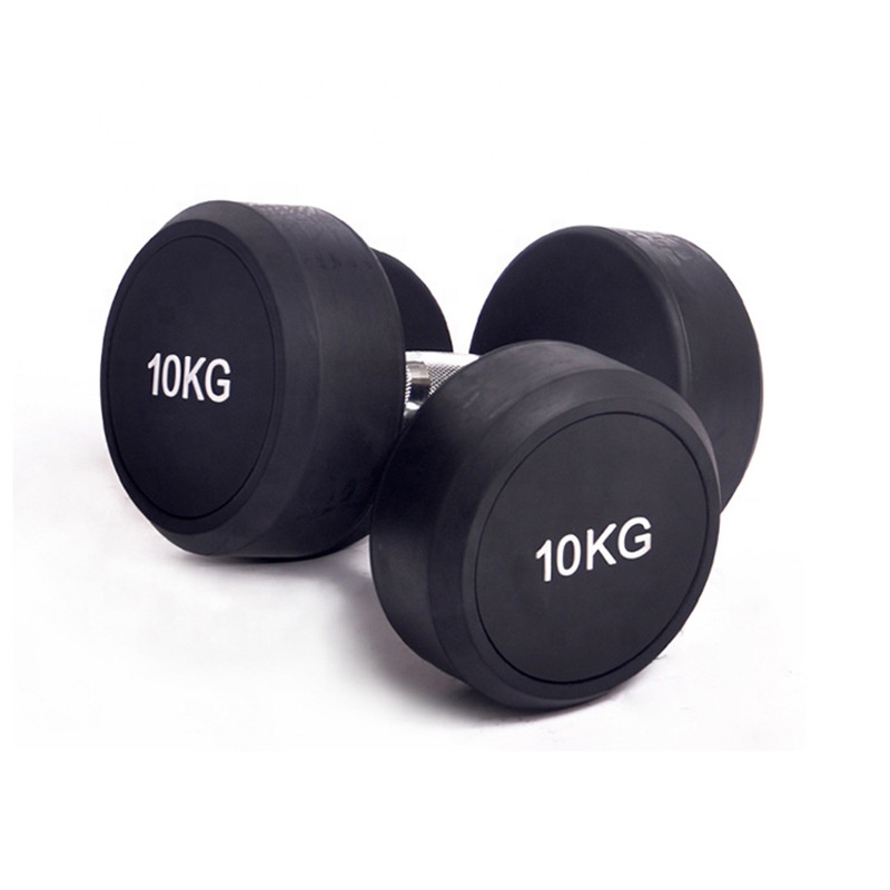 Bodybuilding equipment all steel and rubber  coated fixed round rubber dumbbell for sale