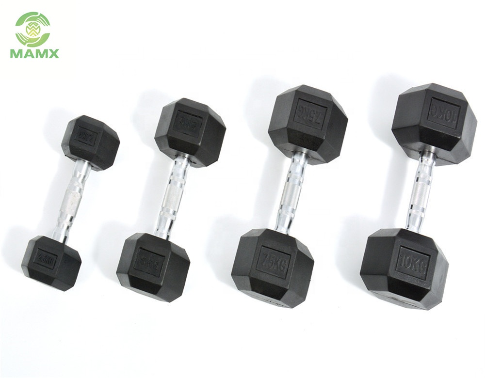 High Quality Gym Bodybuilding Black Hex Rubber Fixed Coated Dumbbell set